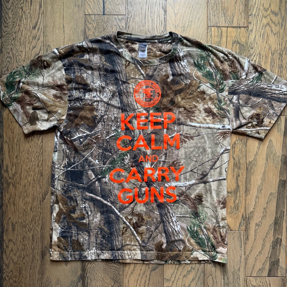 Code V Camo NRA National Rifle Association Keep Calm Carry Guns Mens XL T-Shirt